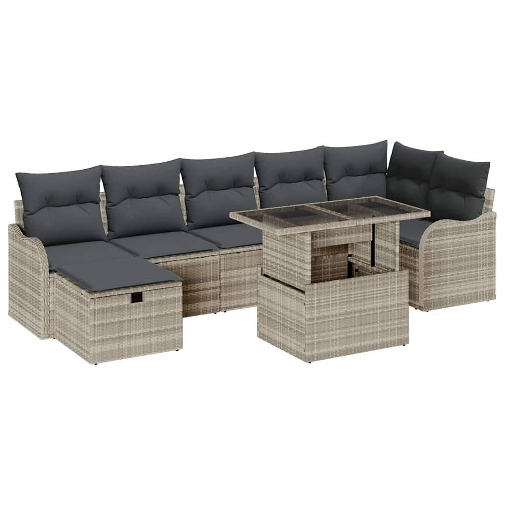 Set Divano da Giardino 8 pcs Grigio chiaro Poly Rattan - homemem39