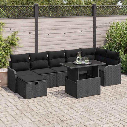 Set Divano da Giardino con cuscino 8 pcs Nero Poly Rattan | homemem39
