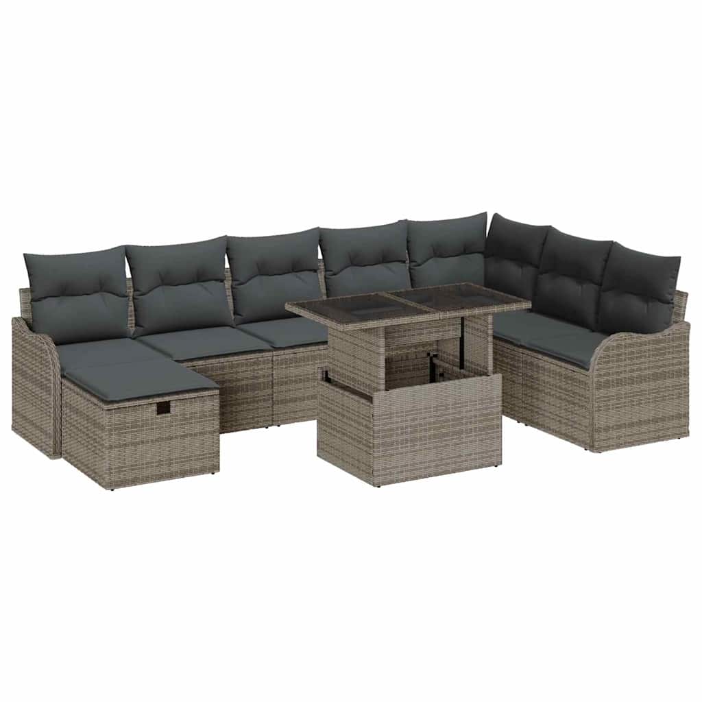 Set Divano da Giardino 9 pz Grigio polyrattan | homemem39
