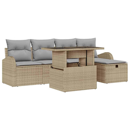 Set Divano da Giardino con cuscino 6 pcs Beige Poly Rattan - homemem39