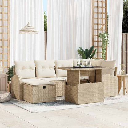 Set Divano da Giardino con cuscino 7 pcs Beige Poly Rattan - homemem39