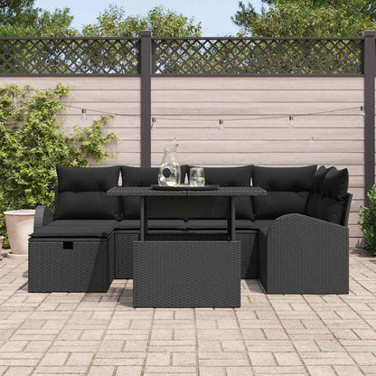 Set Divano da Giardino con cuscino 7 pcs Nero Poly Rattan | homemem39