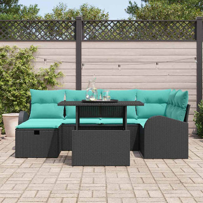 Set Divano da Giardino con cuscino 7 pcs Nero Poly Rattan | homemem39