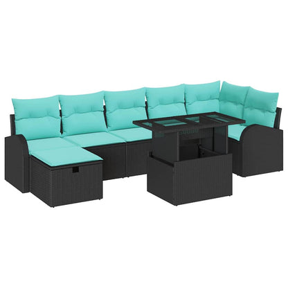 Set Divano da Giardino con cuscino 8 pcs Nero Poly Rattan | homemem39