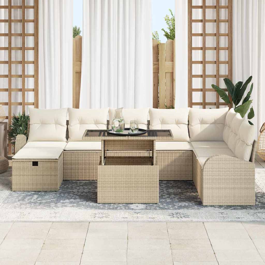 Set Divano da Giardino con cuscino 9 pcs Beige Poly Rattan - homemem39