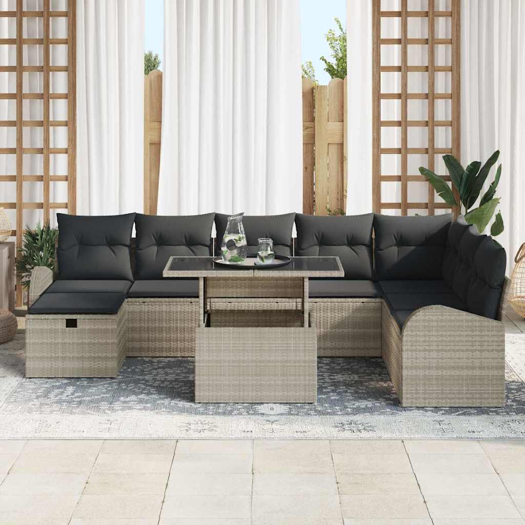 Set Divano da Giardino 9 pcs Grigio chiaro Poly Rattan - homemem39