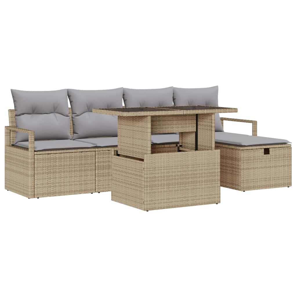 Set Divano da Giardino con cuscino 6 pcs Beige Poly Rattan - homemem39