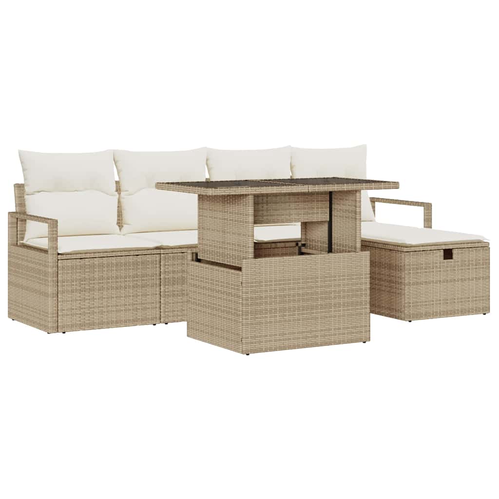 Set Divano da Giardino con cuscino 6 pcs Beige Poly Rattan - homemem39