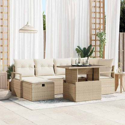 Set Divano da Giardino con cuscino 7 pcs Beige Poly Rattan