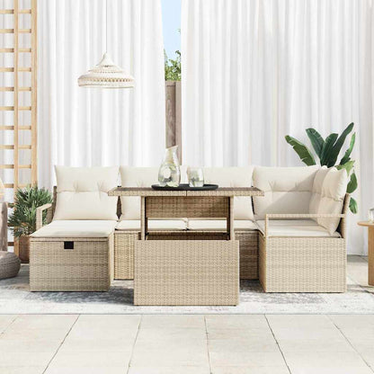 Set Divano da Giardino con cuscino 7 pcs Beige Poly Rattan