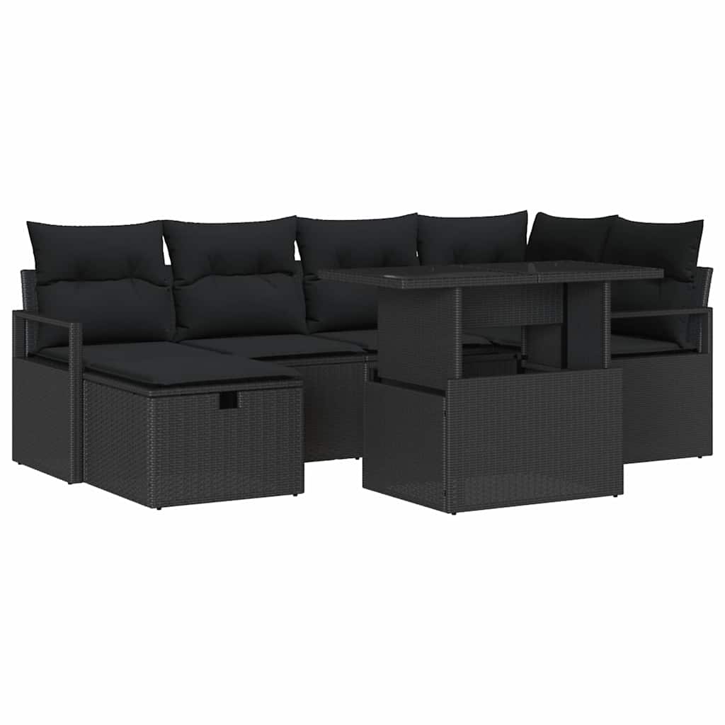 Set Divano da Giardino con cuscino 7 pcs Nero Poly Rattan | homemem39