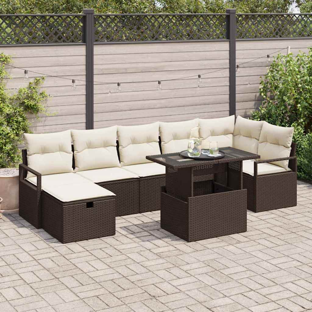 Set Divano da Giardino con cuscino 8 pcs Marrone Poly Rattan - homemem39