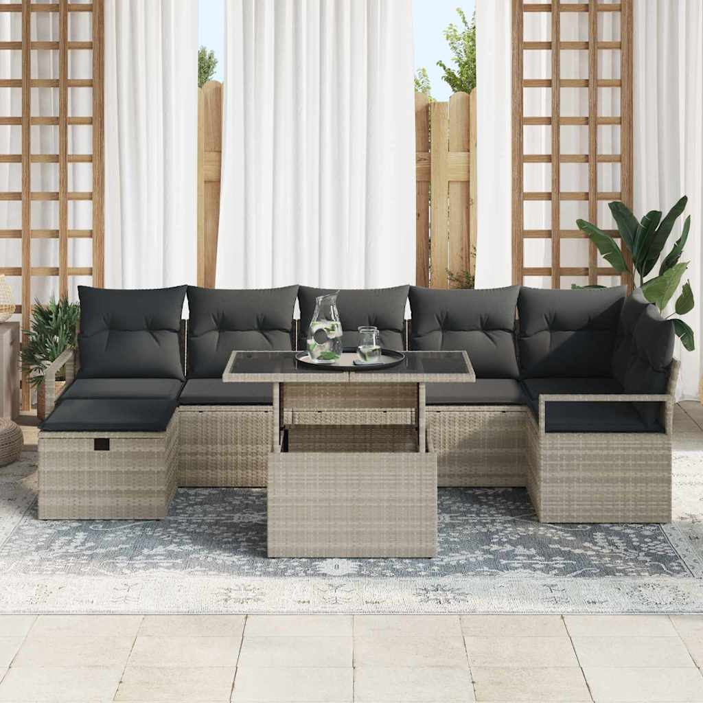 Set Divano da Giardino 8 pcs Grigio chiaro Poly Rattan - homemem39