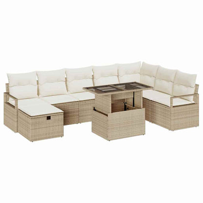 Set Divano da Giardino con cuscino 9 pcs Beige Poly Rattan - homemem39