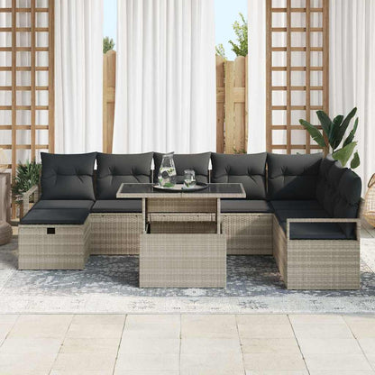 Set Divano da Giardino 9 pcs Grigio chiaro Poly Rattan - homemem39