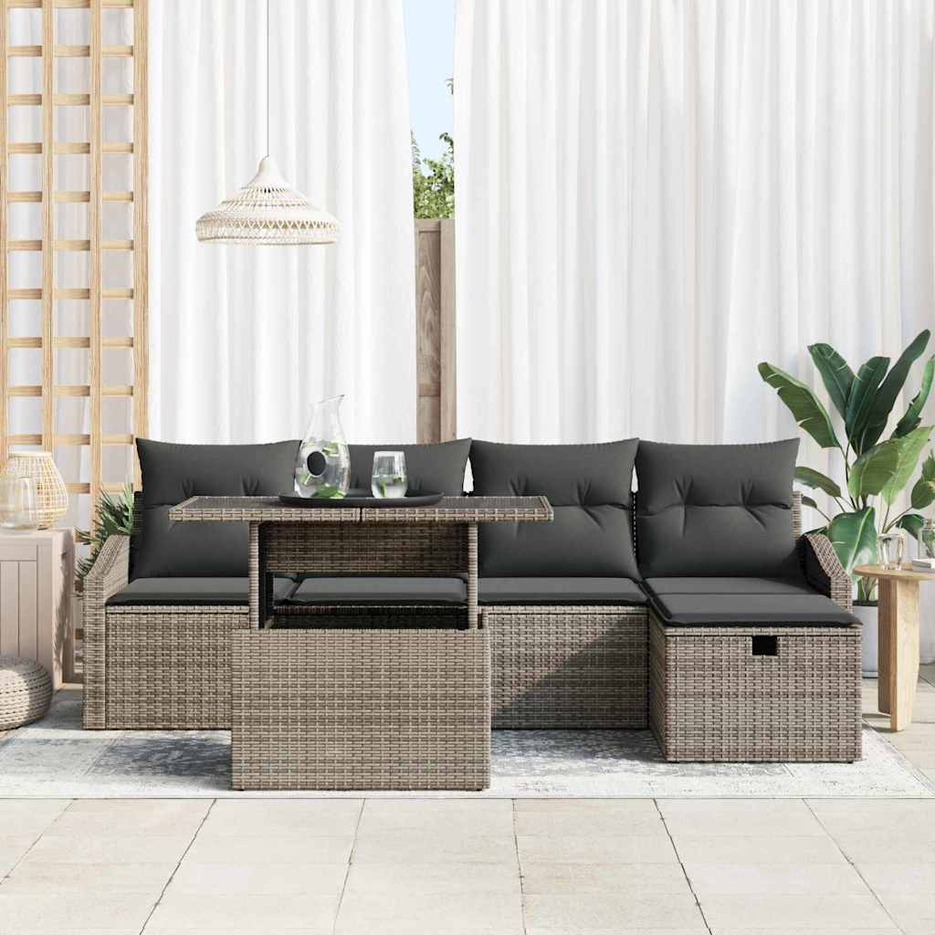 Set Divano da Giardino 6 pz Grigio polyrattan | homemem39
