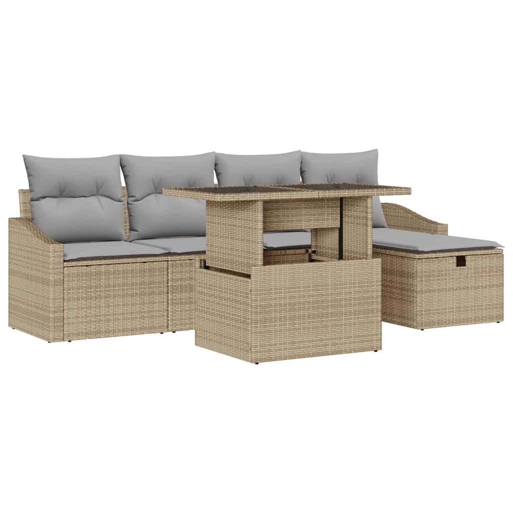 Set Divano da Giardino 6 pcs Beige polyrattan - homemem39