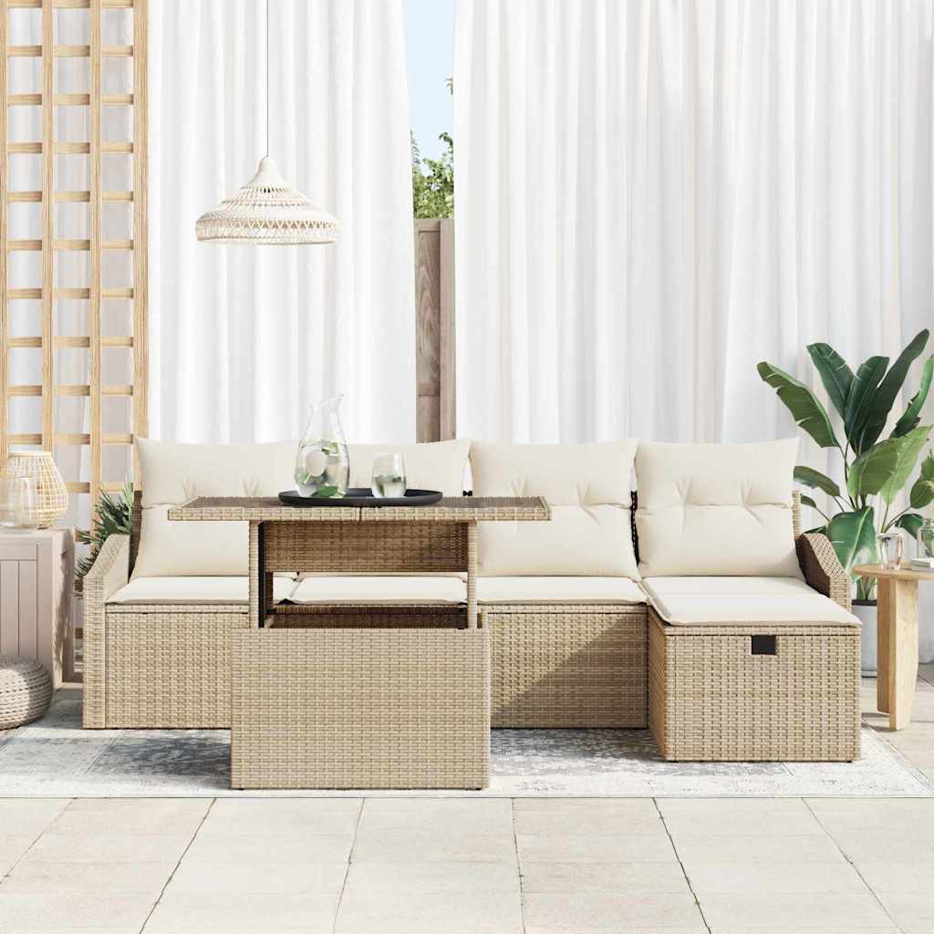 Set Divano da Giardino 6 pcs Beige polyrattan - homemem39