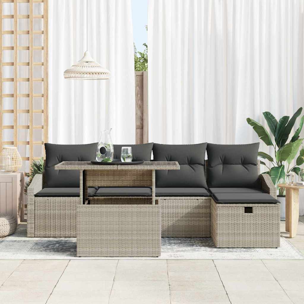 Set Divano da Giardino 6 pcs Grigio chiaro polyrattan - homemem39