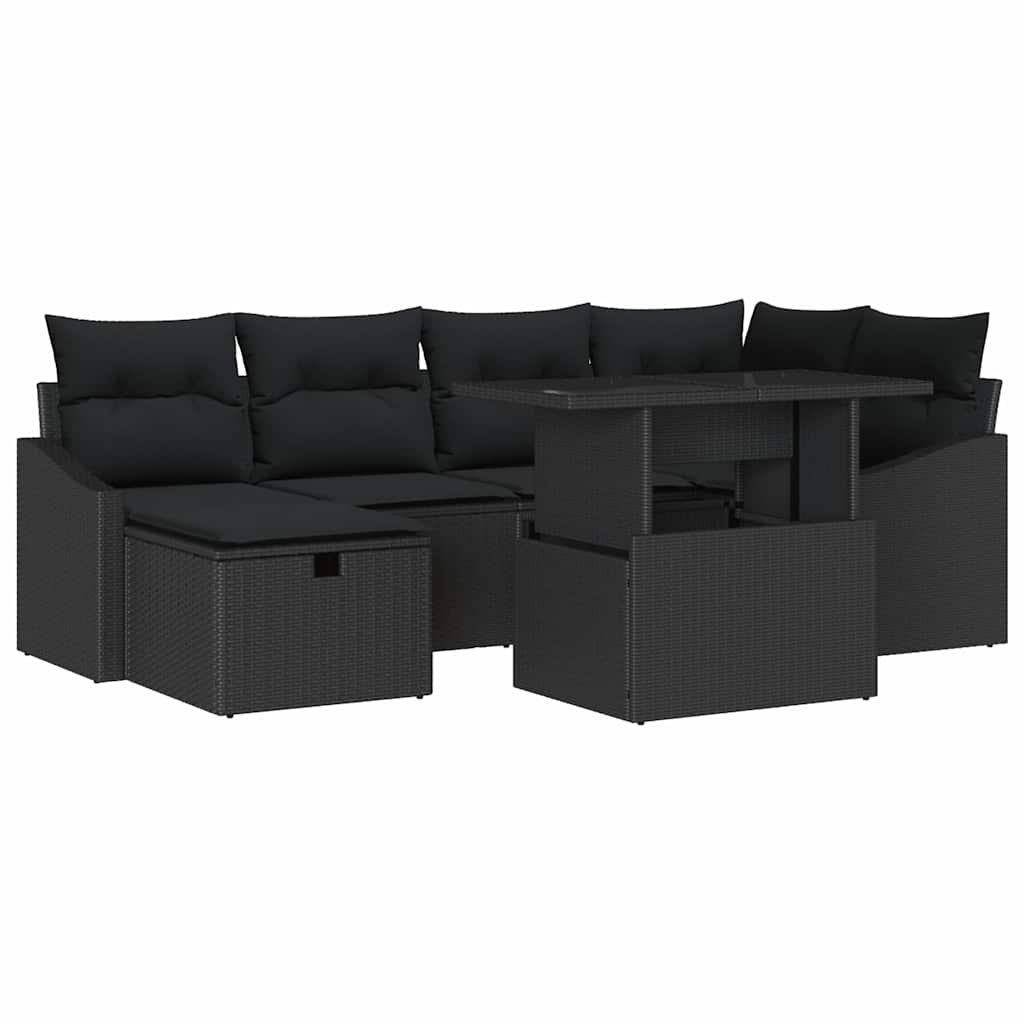 Set Divano da Giardino con cuscino 7 pcs Nero polyrattan | homemem39