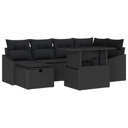 Set Divano da Giardino con cuscino 7 pcs Nero polyrattan | homemem39