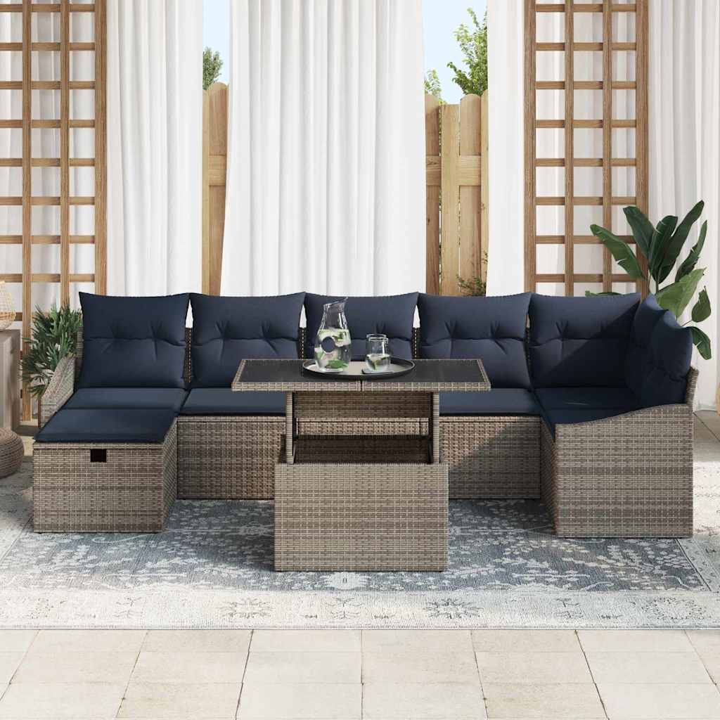 Set Divano da Giardino con cuscino 8 pcs Grigio polyrattan