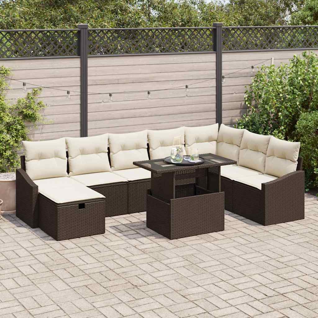 Set Divano da Giardino 9 pcs Marrone polyrattan - homemem39