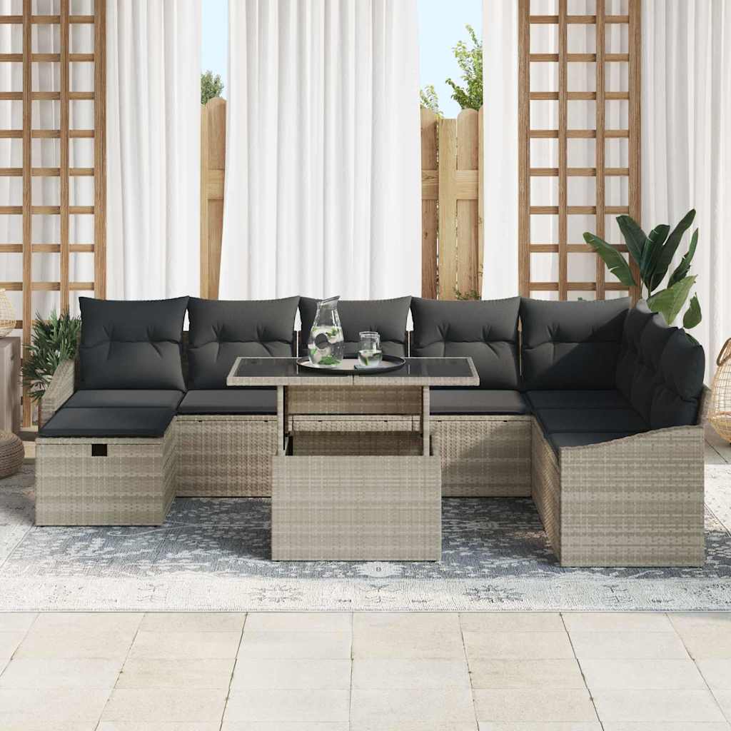 Set Divano da Giardino 9 pcs Grigio chiaro polyrattan - homemem39