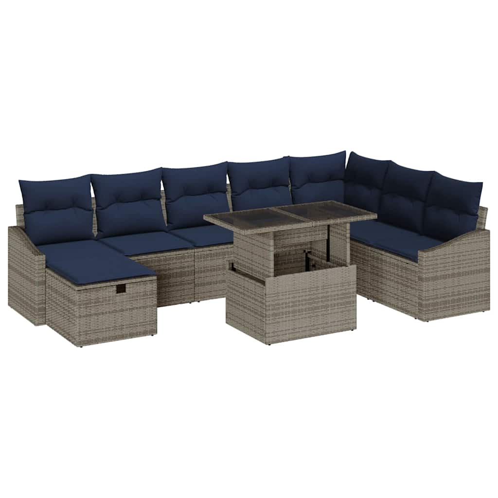 Set Divano da Giardino con cuscino 9 pcs Grigio polyrattan | homemem39
