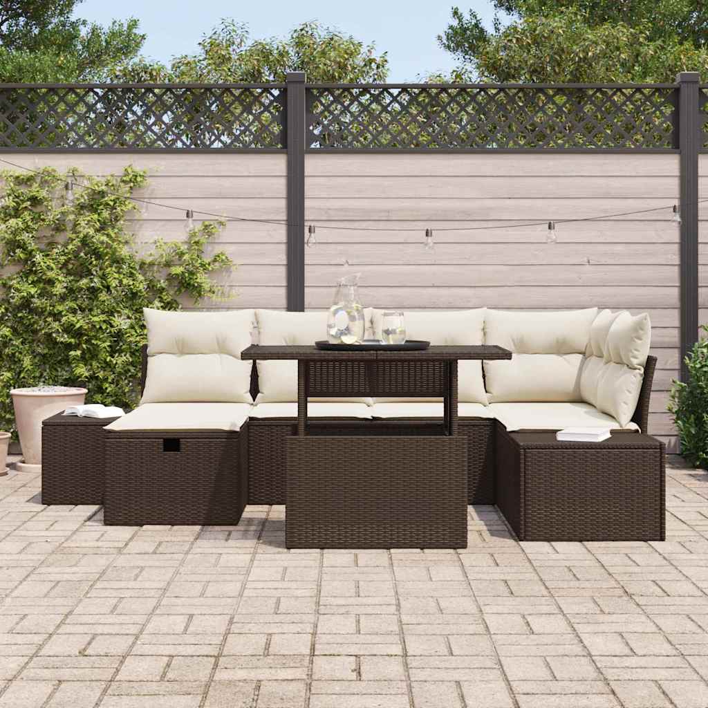 Set Divano da Giardino 7 pcs Marrone polyrattan - homemem39
