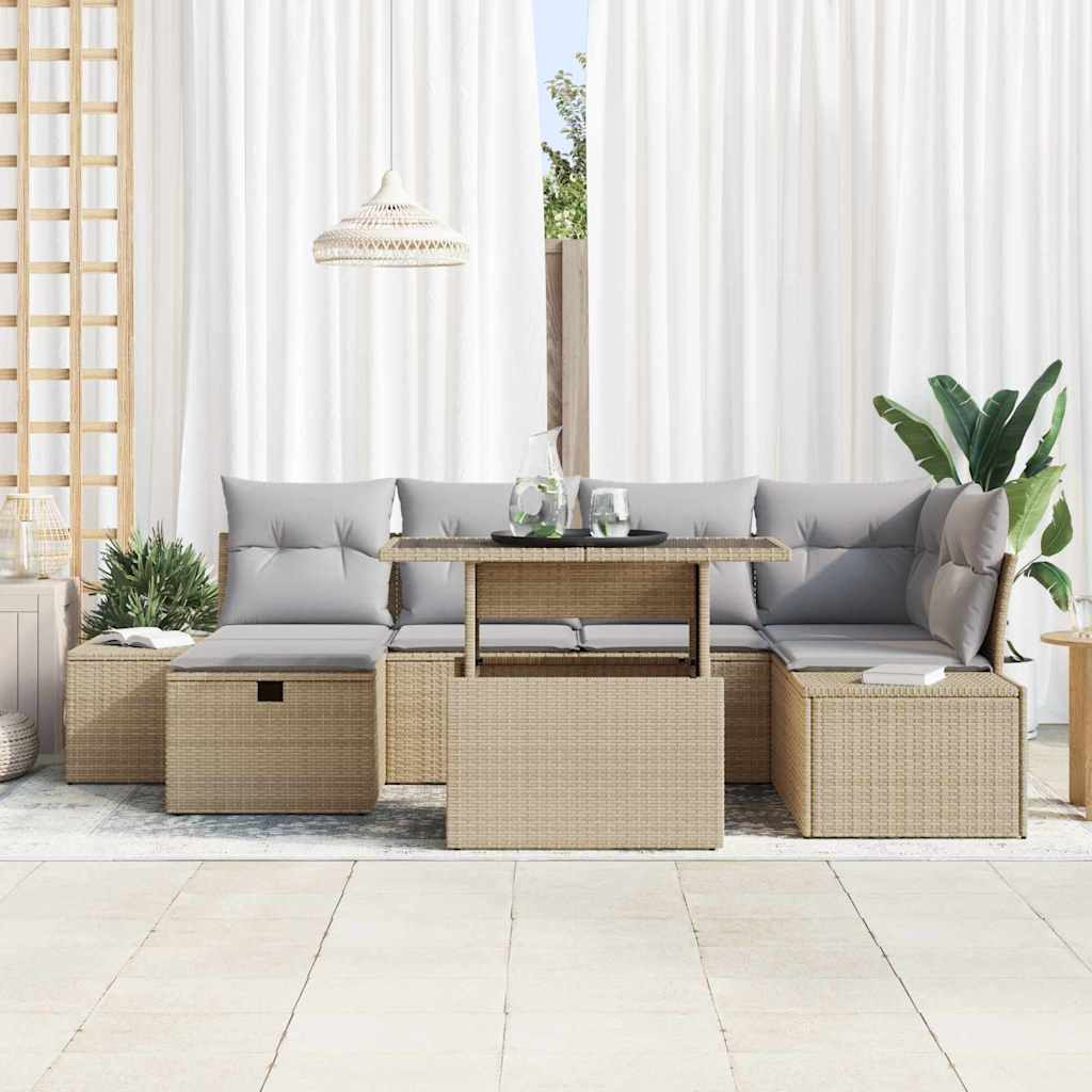 Set Divano da Giardino 7 pcs Beige polyrattan - homemem39