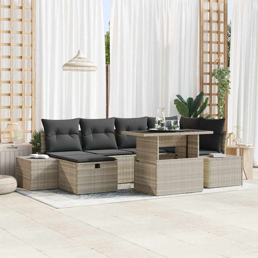 Set Divano da Giardino 7 pcs Grigio chiaro polyrattan - homemem39