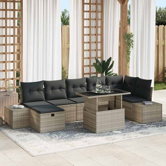 Set Divano da Giardino 8 pcs Grigio chiaro polyrattan - homemem39