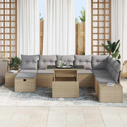 Set Divano da Giardino 9 pcs Beige polyrattan | homemem39