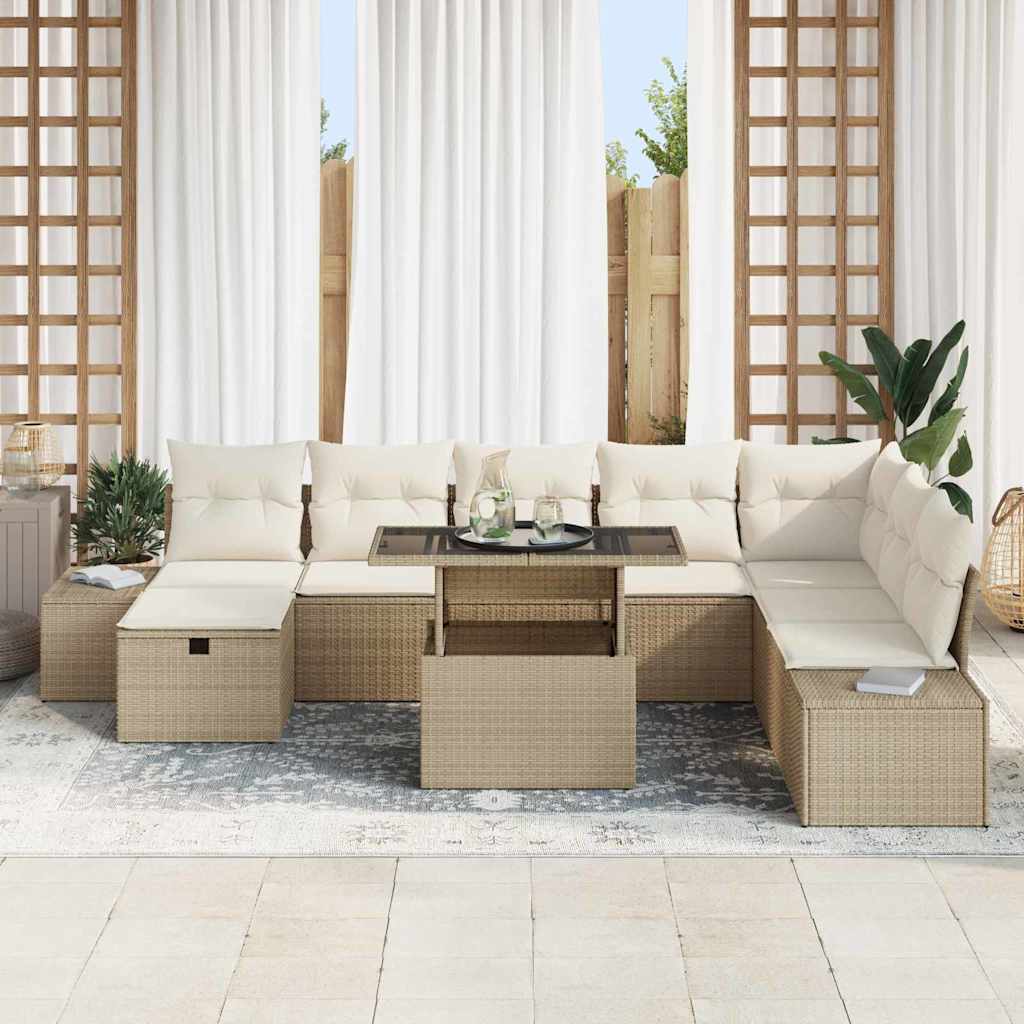 Set Divano da Giardino 9 pcs Beige polyrattan | homemem39