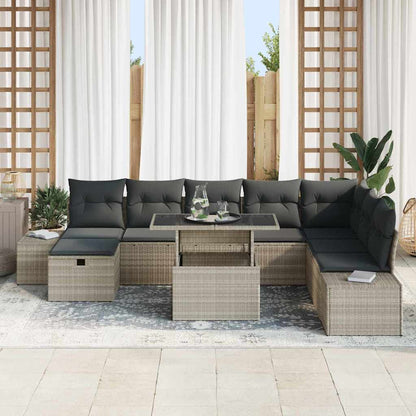 Set Divano da Giardino 9 pcs Grigio chiaro polyrattan - homemem39