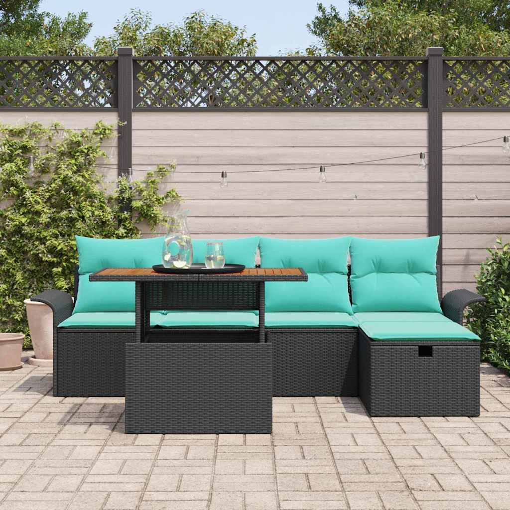Set Divano da Giardino 6 pcs Nero polyrattan | homemem39