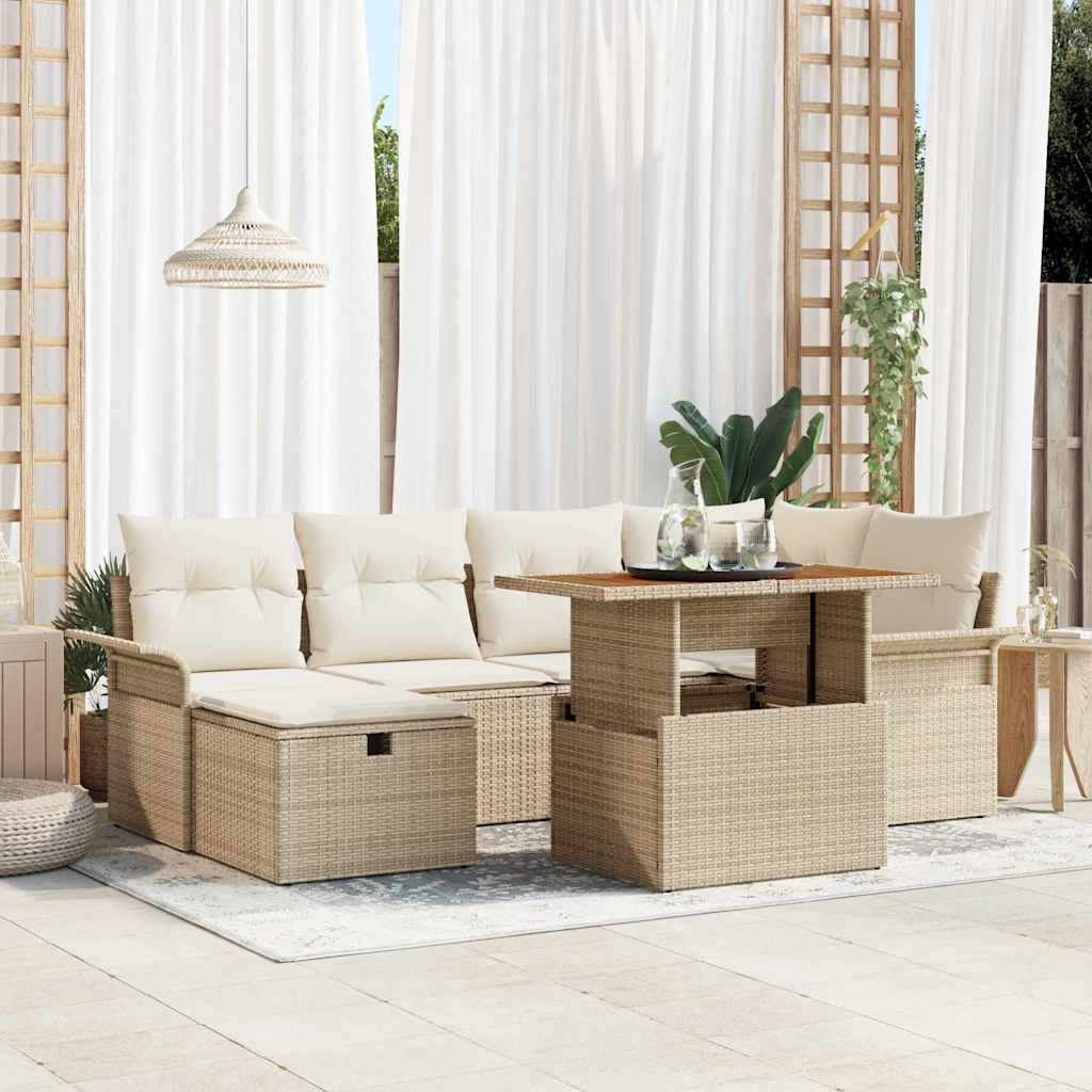 Set Divano da Giardino 7 pcs Beige polyrattan
