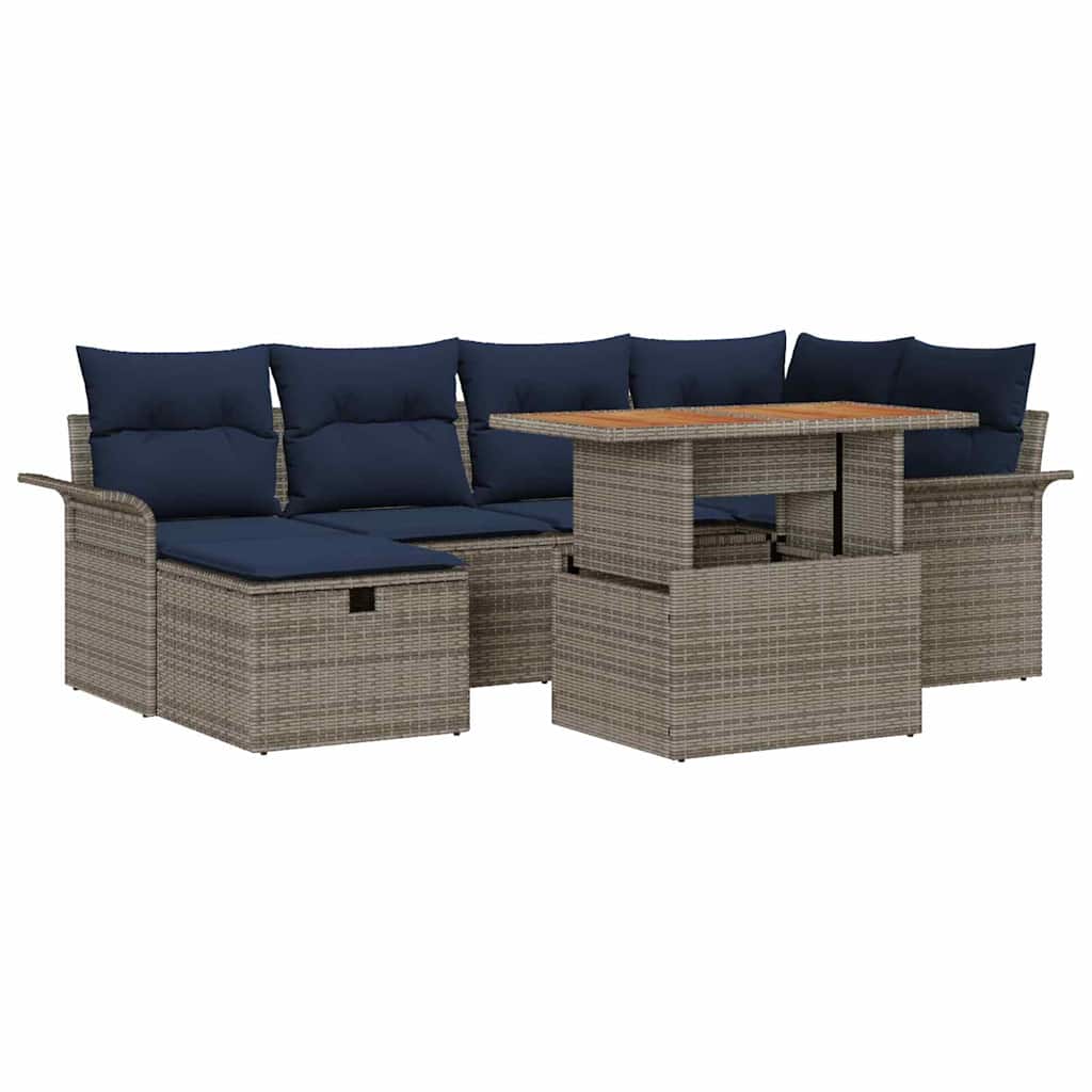 Set Divano da Giardino 7 pcs Grigio polyrattan | homemem39