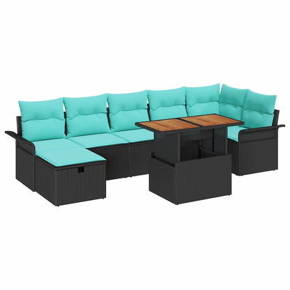 Set Divano da Giardino 8 pcs Nero polyrattan