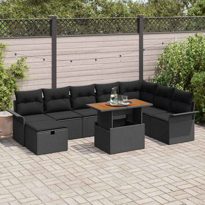 Set Divano da Giardino 9 pcs Nero polyrattan | homemem39