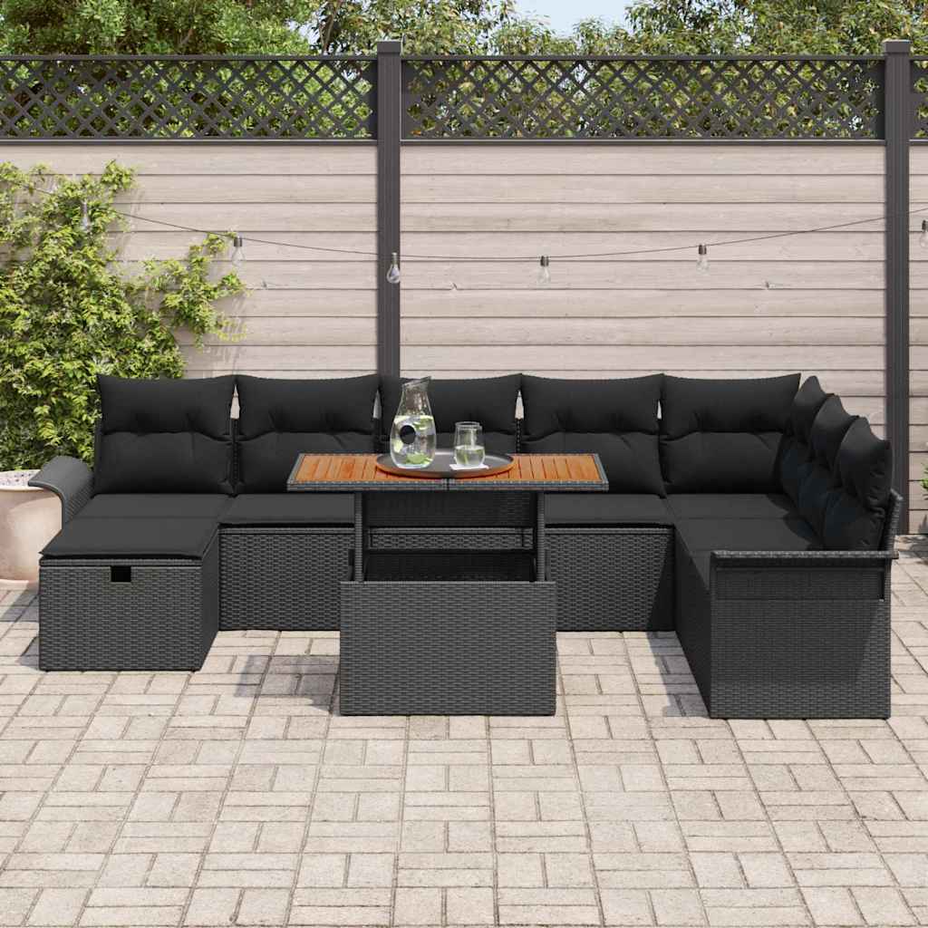 Set Divano da Giardino 9 pcs Nero polyrattan | homemem39