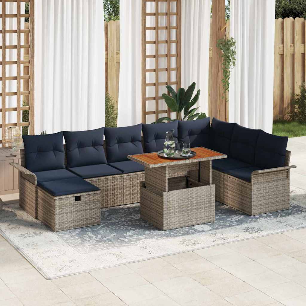 Set Divano da Giardino 9 pcs Grigio polyrattan | homemem39