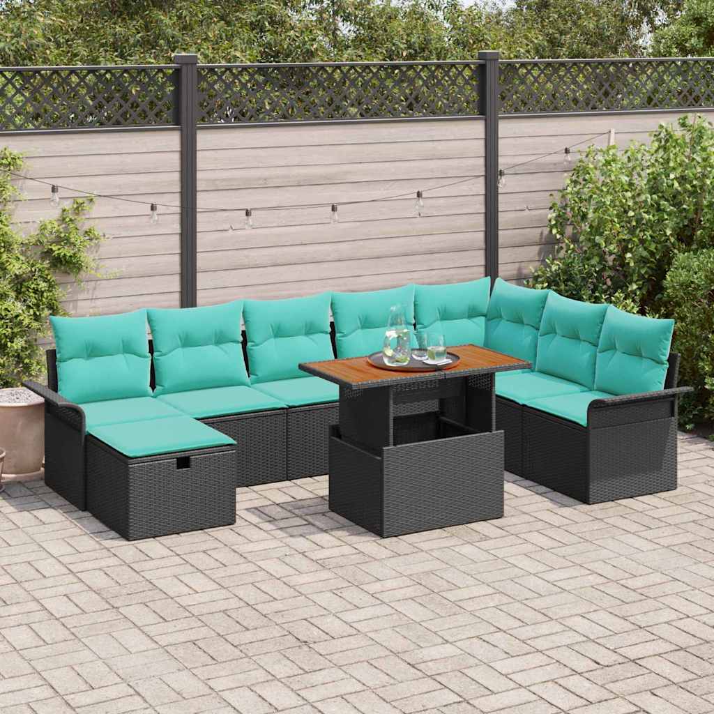 Set Divano da Giardino 9 pcs Nero polyrattan | homemem39