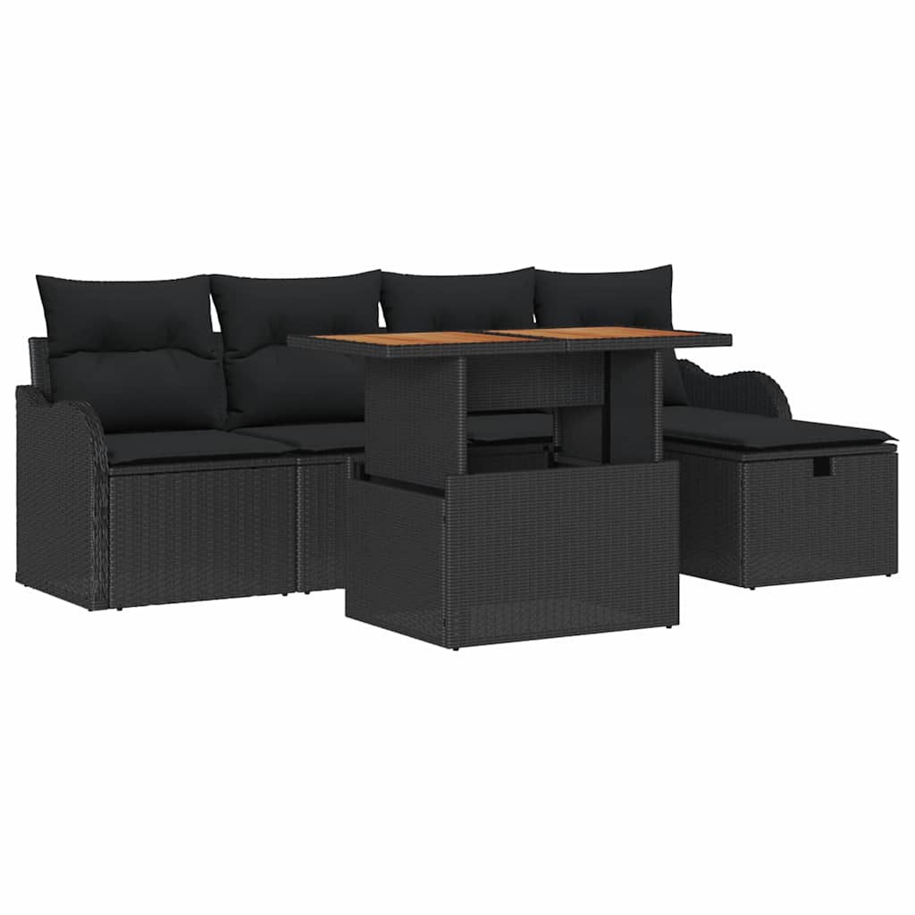 Set Divano da Giardino 6 pcs Nero polyrattan | homemem39