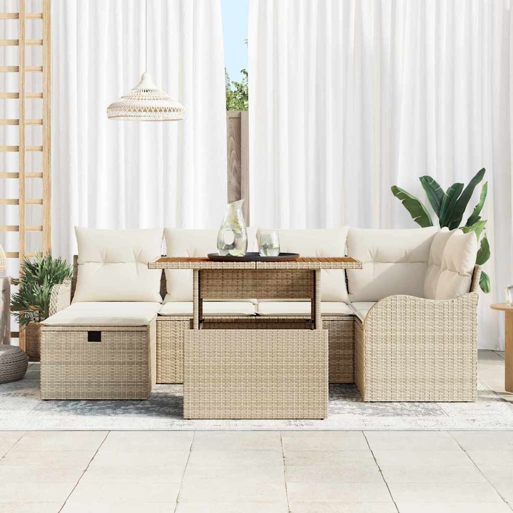Set Divano da Giardino 7 pcs Beige polyrattan