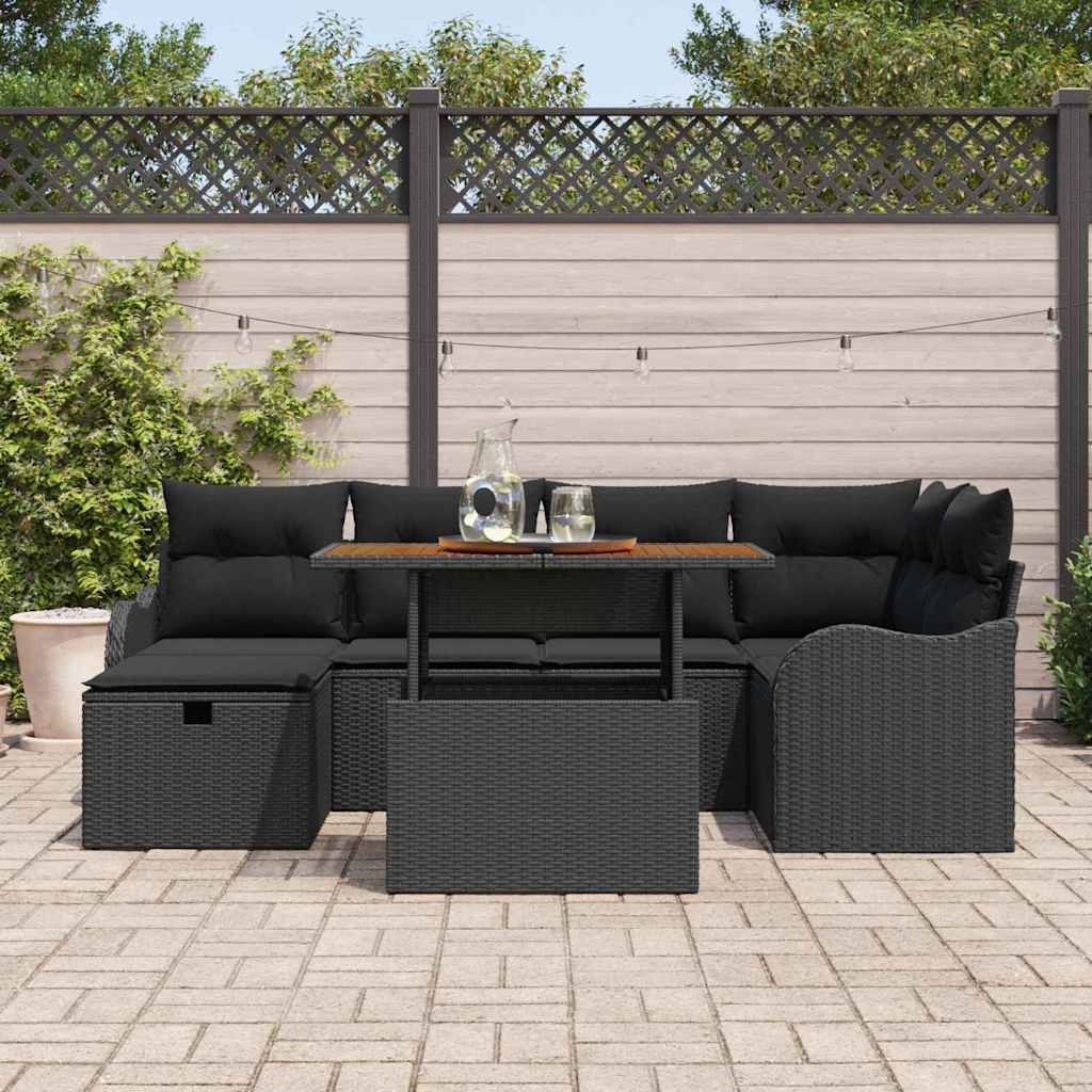 Set Divano da Giardino 7 pcs Nero polyrattan | homemem39