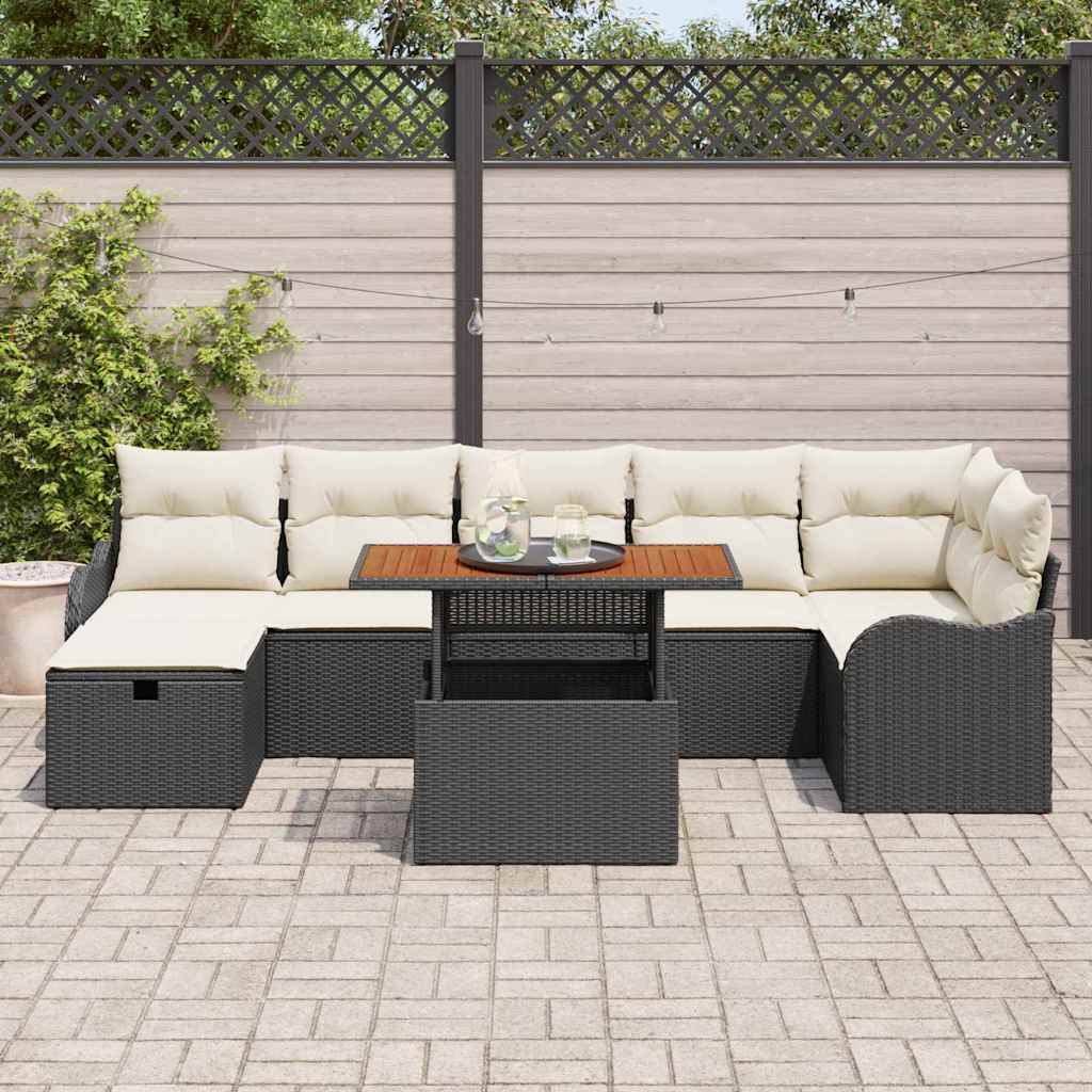 Set Divano da Giardino con archiviazione 8 pcs Nero Poly Rattan - homemem39