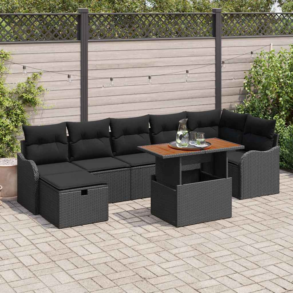 Set Divano da Giardino con archiviazione 8 pcs Nero Poly Rattan | homemem39