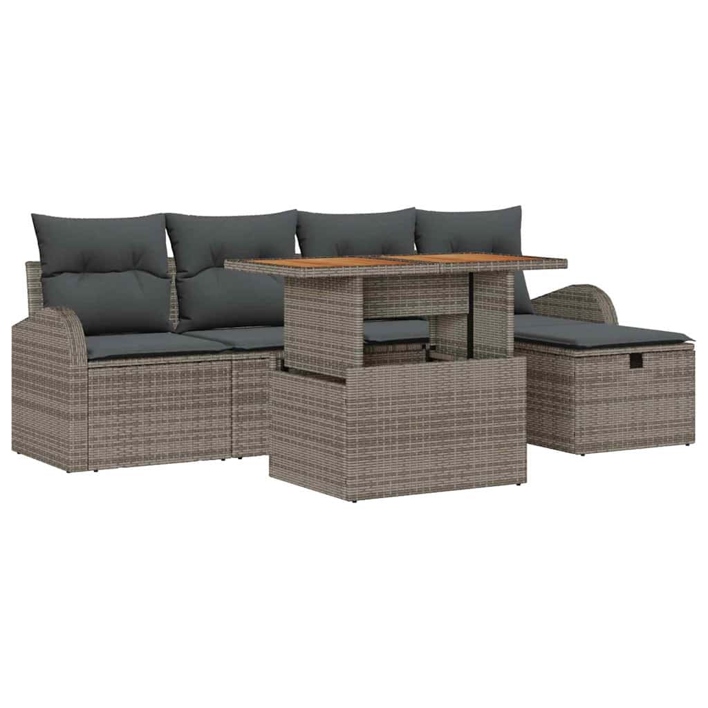 Set Divano da Giardino 6 pz Grigio polyrattan